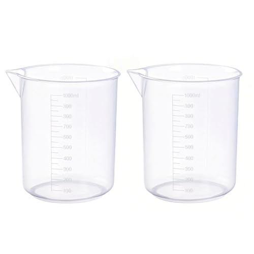 2-Pack 1000ml Plastic Lab Beakers, Large Graduated Measuring Cups with Pour Spout, Transparent PP for Science, Kitchen & Industrial Mixing - style: 1000 ML