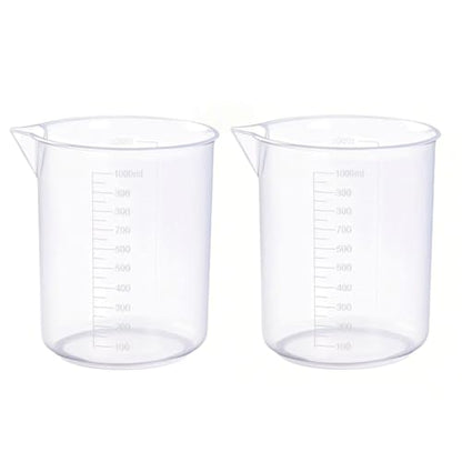 2-Pack 1000ml Plastic Lab Beakers, Large Graduated Measuring Cups with Pour Spout, Transparent PP for Science, Kitchen & Industrial Mixing - style: 1000 ML