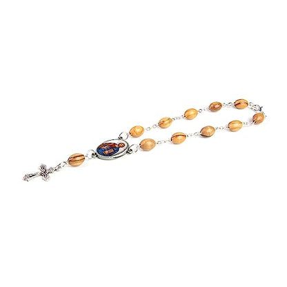 Olive Wood Car Rosary for Rearview Mirror from The Holy Land of Bethlehem - Auto Rosary with Jesus King of the Universe Byzantine Medal & Crucifix Cross Charm - 7" Pocket Rosary Beads for Hanging - color: Jesus King of the Universe Byzantine