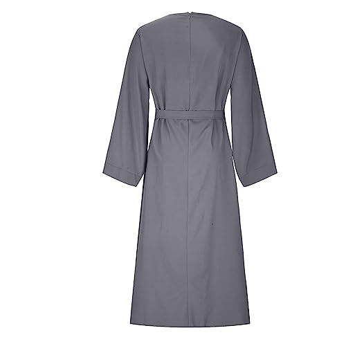 Ctreela Abaya Muslim Dresses for Women Girls Pockets Islamic Prayer Clothes with Tie Waist Ramadan Tarawih Sawm Outfits - color: Gray, size: XX-Large