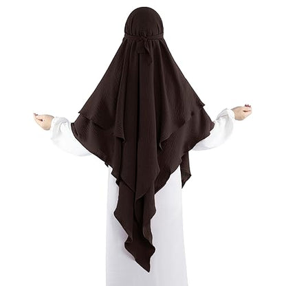 Khalat Muslim Prayer Hijab - 2 Layers Soft Breathable Islamic Dubai Women's Instant Long Hijab - color: Dark Brown