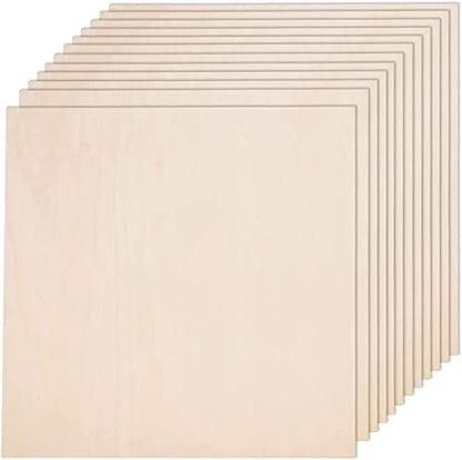 12 Pack 12 x 12 x 1/16 Inch-2 mm Thick Basswood Sheets for Crafts Unfinished Plywood Sheet Square Craft Wood Sheet Boards for DIY Projects, Architecture Models, Engraving, Wood Burning, Staining - size: 12 x 12 inch