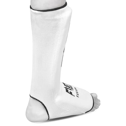 Muay Thai Shin in Step, Kickboxing MMA Boxing Training Elasticated Breathable Leg Foot Guard Socks Pair - color: White, size: Small