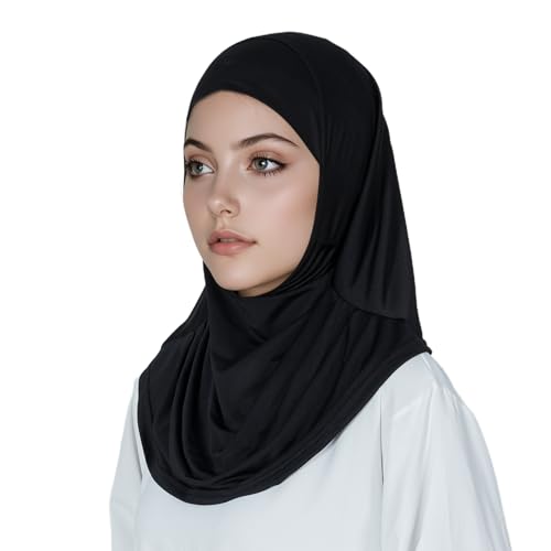 Solid Color Hijab for Women Muslim Prayer Scarfs for Women Women's Instant Hijab Modest Islamic Khimar - color: Black