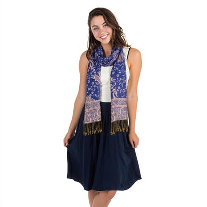 TUSHUSTY Pashmina Feel Shawls Wraps Rave Scarf for Women Soft Silky Reversible Men Scarves Hijab - color: Royal Blue