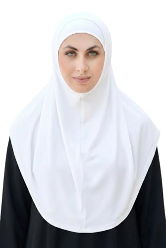 SARJANA Women's Solid Color Cotton Hijab with Under Scarf Cap Ready to Wear Stretch Scarves Long Scarfs FREE SIZE - color: White