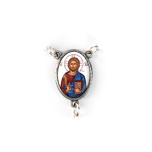Olive Wood Car Rosary for Rearview Mirror from The Holy Land of Bethlehem - Auto Rosary with Jesus King of the Universe Byzantine Medal & Crucifix Cross Charm - 7" Pocket Rosary Beads for Hanging - color: Jesus King of the Universe Byzantine