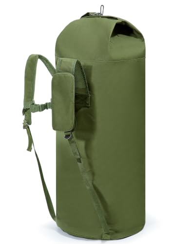 PGmoon Military Duffle Bag,110L Extra Large Army Backpack Heavy Duty Sea Bag with Removable Pocket for Camp, Outdoor or Laundry Bag (Patent Design)