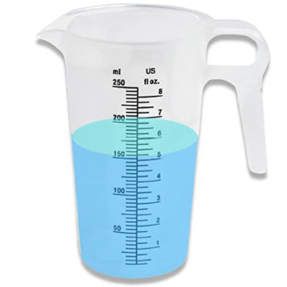 8oz (250 mL) Measuring Pitcher, Plastic, Multipurpose - Great for Chemicals, Oil, Pool and Lawn - Ounce (oz) and Milliliter (mL) Increments (1 cup) - size: 8oz