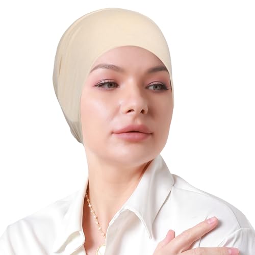 Women Under Hijab Cap Islamic Underscarf Turbans for Women Solid Color Hijab Bonnet Caps Muslim Scarf Inner Cap - color: Beige