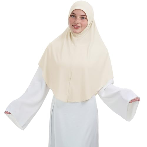 Instant Hijab 여성용 무슬림 부드럽고 신축성 있는 기도 히잡 이슬람 두바이 중동 단색 헤드스카프 - color: 베이지.