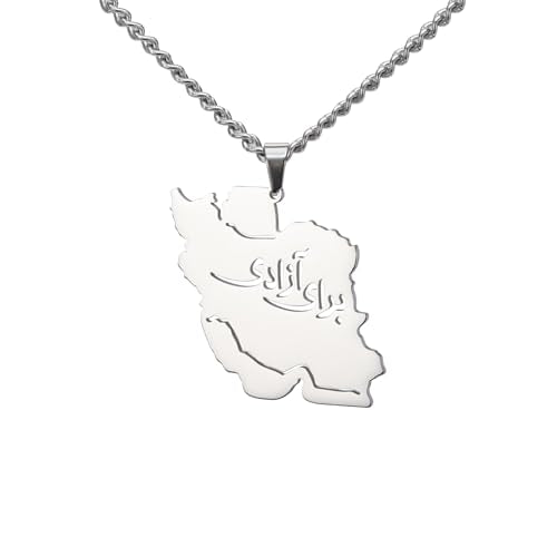 LIKGREAT Iran Map Necklace with Persian Calligraphy Stainless Steel Iranian Cultural Farsi Script Pendant Necklace Patriotic Peace Jewelry - color: 2-sliver