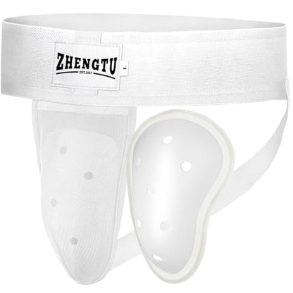 Groin Protector Cup Kickboxing Boxing Muaythai MMA Groin Guard, Jockstrap Karate Training, BJJ Protection, Soccer, Basketball Removable TPE Cup with Silicone Cushioning - color: White, size: Large