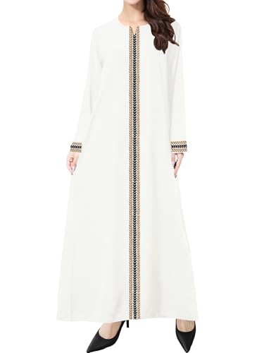 WSPLYSPJY Embroidered Abaya Muslim Dresses for Women Prayer Robe - color: White, size: Large