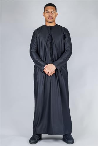 Men's Thobe Emirati Omani Jubba Islamic Clothing Muslim Kaftan Eid Robe String Tassel|Black - color: Black Slim, size: X-Large