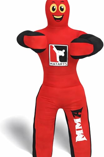 MMA Grappling Punching Dummy for Kids Combat Sports BJJ jiu Jitsu Judo Karate Taekwondo Wrestling Buddies Tackling and Boxing Dummies (47" / 4 Feet) - UNFILLED - color: Red
