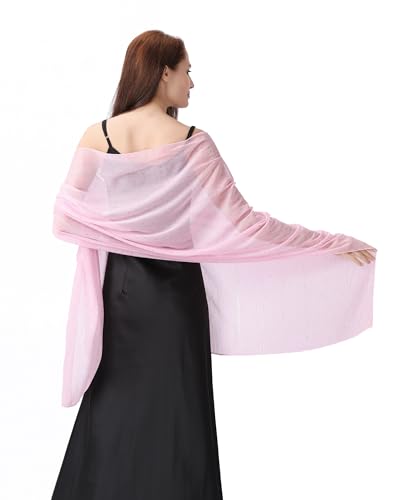 OurLore Chiffon Shawls Wraps for Women Sheer Glitter Scarf Sparkly Rhinestones Shoulder Sarong Cover Up Hijab for Wedding - color: Pink