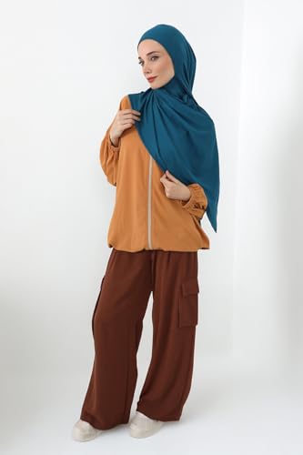 Aisha's Design Neck-Covering Practical Jersey Hijab with Built-In Ninja Bonnet - color: Petrol Blue