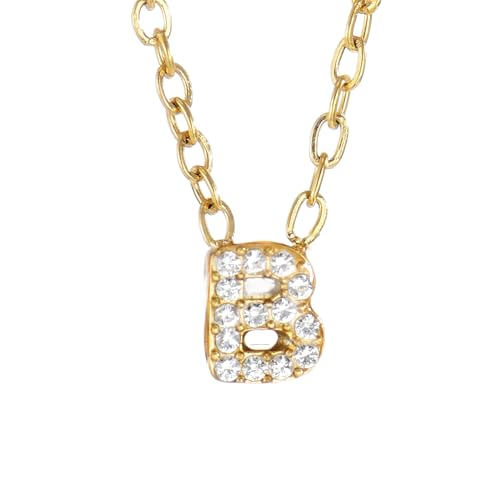 Small Letter Necklace for Women 18K Gold Plated Cubic Zirconia Tiny Initial Necklace Dainty Personalized Name Necklaces - color: B-Gold