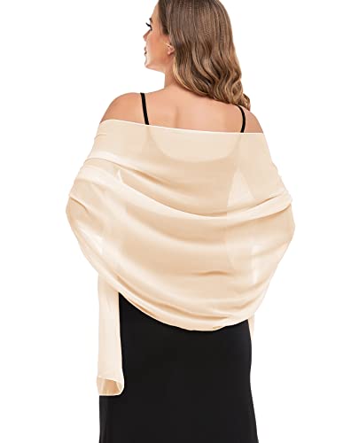 Shawls and Wraps for Evening Dresses Sheer Chiffon Women Elegant Soft Silky Wraps Wedding Bridal Scarf - color: Champagne（beige）, size: 79*18‘’