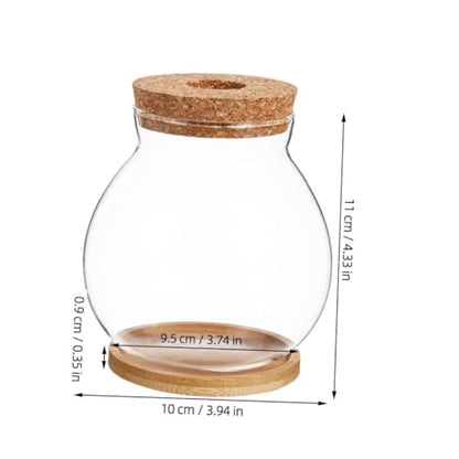 Happyyami Small Fish Bowl with Wood Lid Hydroponic Glass Mini Aquarium 10x11cm with Mat Desktop Fish Tank and Home Office Decor