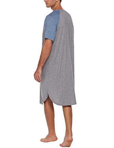 Ekouaer Sleepwear Men's Nightshirt Short Sleeve Pajamas Comfy Big & Tall Henley Sleep Shirt M-XXXL - color: Grey With Light Blue, size: X-Large