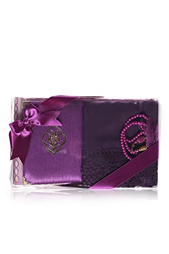 Decoret Muslim Prayer Rug, Yaseen Surah Pocket-Size Book, Fancy Shawl & Prayer Beads Set, Perfect Islamic Gift I Mawlid Gift I Suitable for Women, Kids | Islamic Ramadan Eid Gifts(Purple) - color: Purple