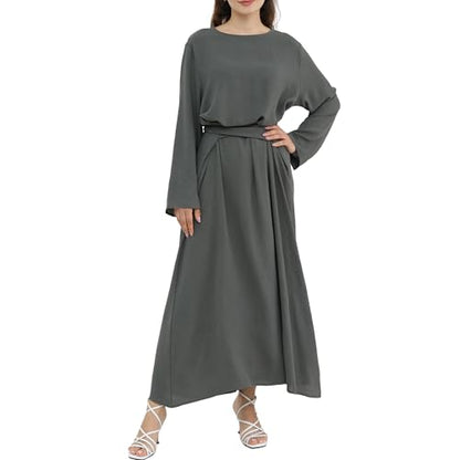 Abaya Dress for Muslim Eid Prayer Jilbab Dubai Women Maxi Kaftan Islamic Salah Dress Soft Muslim Women Clothes - color: Greya, size: X-Large