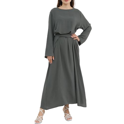 Abaya Dress for Muslim Eid Prayer Jilbab Dubai Women Maxi Kaftan Islamic Salah Dress Soft Muslim Women Clothes - color: Greya, size: Large