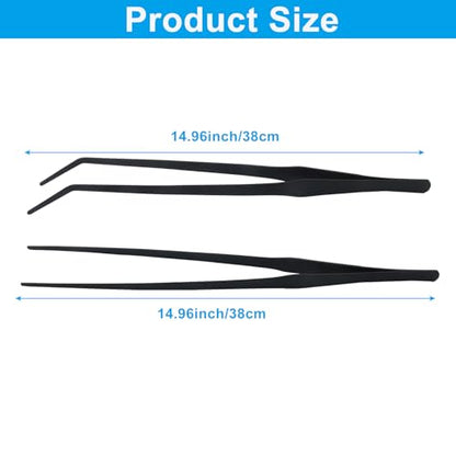 Zorfeter 2 PCS Extra Long Reptile Feeding Tongs, Stainless Steel Tweezers Rubber Tip, Long Terrarium Supplies for Bearded Dragon/Aquarium/Snake Tank(15 Inch)