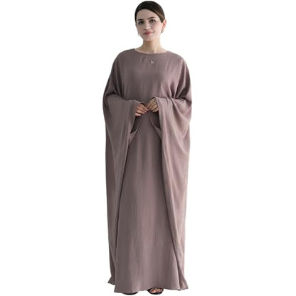 Muslim Abaya Dress Women Middle East Arabian Prayer Robe Batwing Maxi Kaftan Abaya Dress with Hijab - color: Taro
