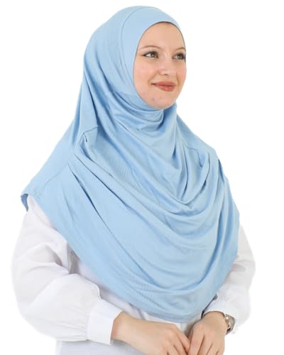 Prien Ready To Wear Hijab For Women, Instant Turban, Soft Muslim Scarf For Prayer, Long Hijabs, Islamic Clothes, Jersey Abaya - color: Light Blue