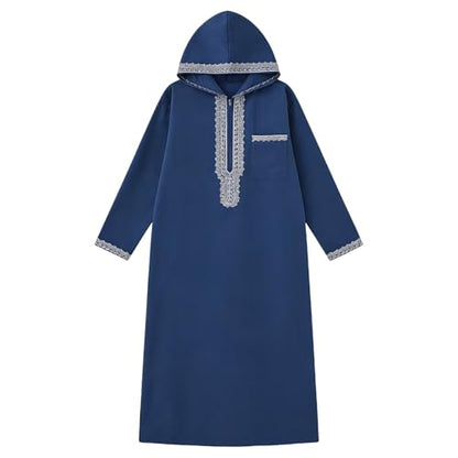 Lmdudan 2026 Middle East Arab Robes for Men Muslim Thobes - Long Sleeve Loose Hood Long Gown Dress Muslim Kaftan Thobe - color: 2-blue, size: Medium