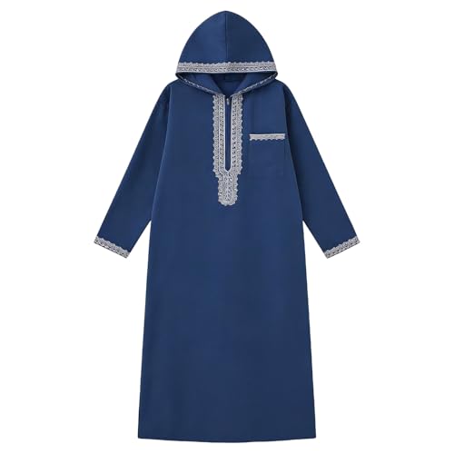 Lmdudan 2026 Middle East Arab Robes for Men Muslim Thobes - Long Sleeve Loose Hood Long Gown Dress Muslim Kaftan Thobe - color: 2-blue, size: Small