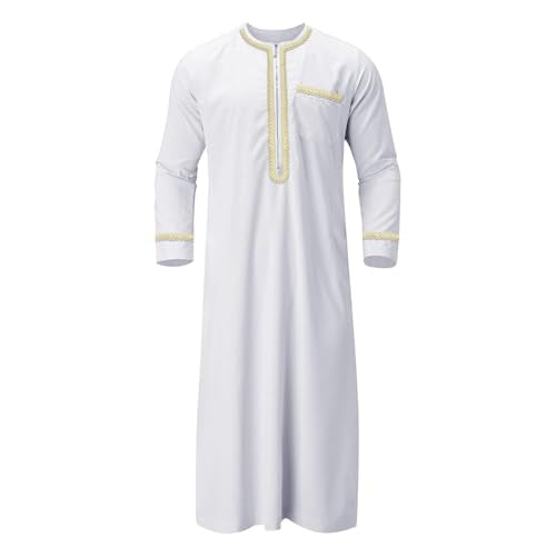 Muslim Clothes For Men Islamic Clothing Umrah Arabic Thobe Kaftan - color: White, size: Large