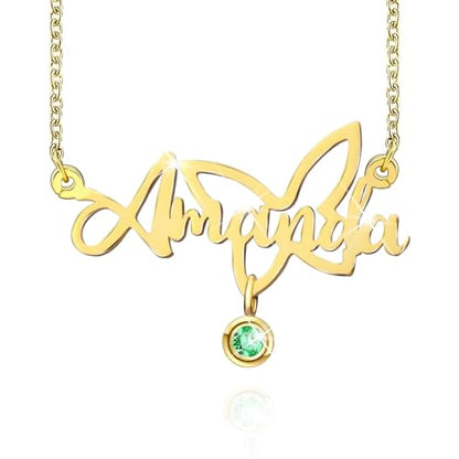 10K/14K/18K Solid Gold Name Plate Necklace,Real Gold Customized Name Necklace with Birthstone for Women,Personalized 1-4 Nameplates Necklaces Birthday for Her Girls - color: Style 6