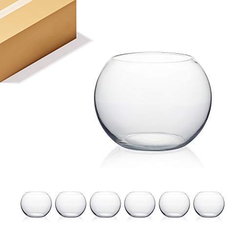 WGV Bowl Glass Vase Bulk, Diameter 8", Height 6", Open Width 5", (Multiple Sizes Choices) Clear Bubble Planter Terrarium Fish Bowl for Wedding Event Home Decor, 6 Pieces (VBW0008A) - size: 8"D 1 Case