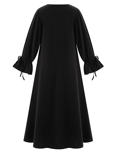 ODIZLI Women's Abaya Muslim Long Sleeve Tie Cuffs Prayer Dress Arabic Kaftan Dubai Turkey Islamic Dresses - color: Black, size: Medium