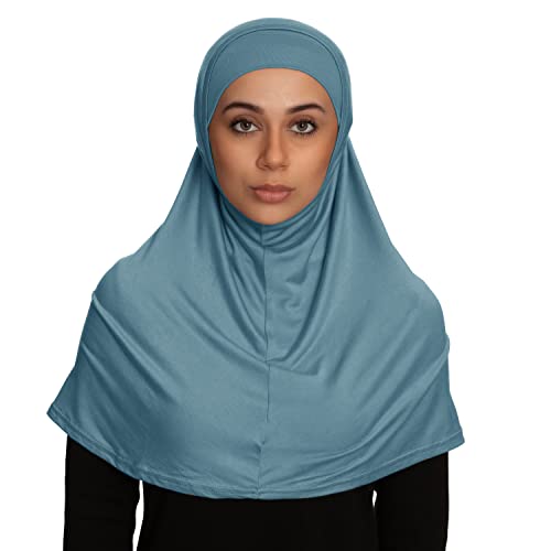 TheHijabStore.com Women's 2 Piece Amira Jersey Hijab - Soft Modal Stretch Head Scarf with Tube Under Scarf Cap - color: Light Blue