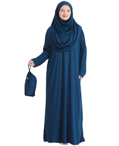 Prien Muslim Dress For Women With Hijab, Abaya, Instant Prayer Clothes Set, Islamic Wear, Dubai Kaftan Jilbab Burqa - color: Navy Blue, size: X-Small-XX-Large