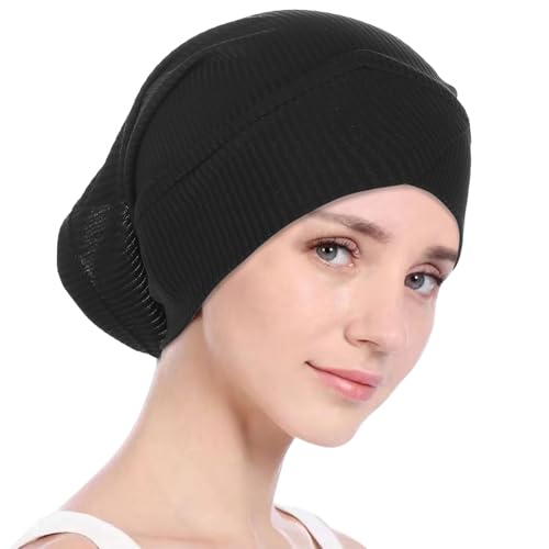 PURFUN 3 Pcs Muslim Inner Hijab Caps Women Solid Color Under Hijab Caps Stretchy Breathable Full Cover Undercap Tube Bonnet - color: Black+white+beige