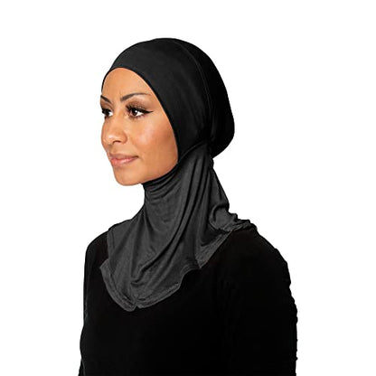 TheHijabStore.com Women's Ninja Hijab Under Scarf with Comfortable Elastic Neck Full Instant Coverage Bonnet Caps - color: Black