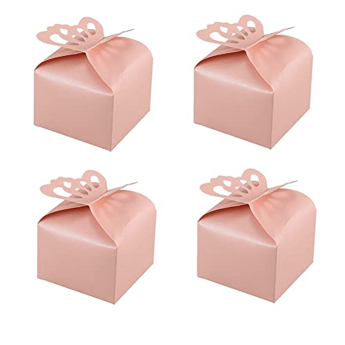 KUPOO 50 Pink Butterfly Favor Boxes Baby Shower Candy Boxes for Weddings - color: Pink