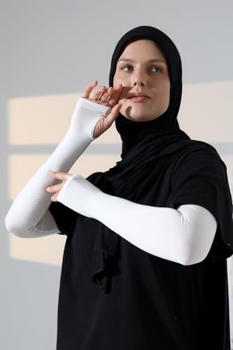 ihvan online, Hijab Sleeves for Women, Muslim Arm Sleeve for Prayer, Women's Soft Stretchy Modest Sleeves to Cover Arms - color: Beige-model 2