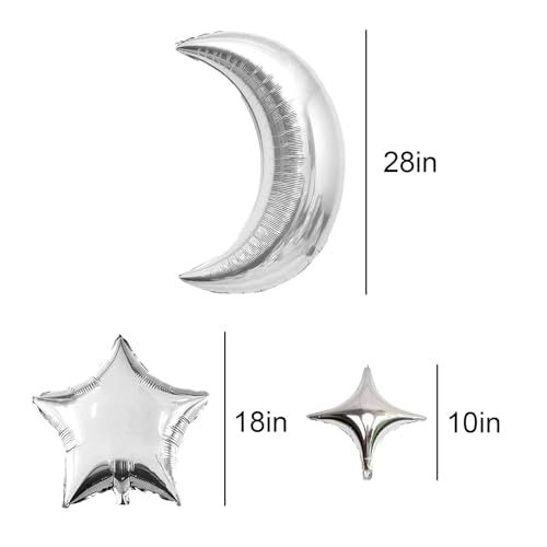 Moon Star Shape Foil Balloons Set Large Moon Aluminum Foil Balloons for Baby Shower Birthday Wedding Graduation Anniversary Party Decorations