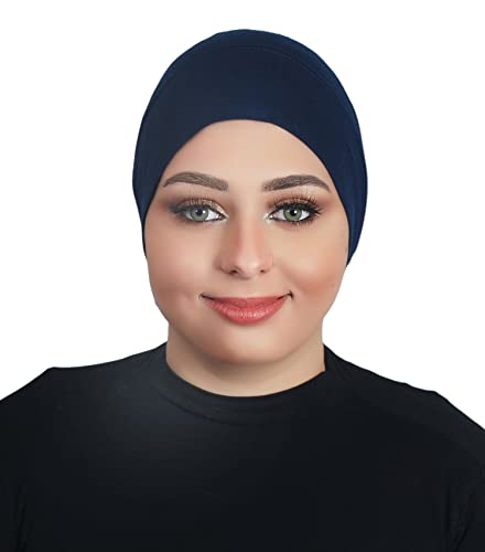AL AMIRA Under Scarf Hijab Tube UNDERSCARVES Bonnet Chemo Hat Cotton Fabric 20 Colors - color: Navy Blue