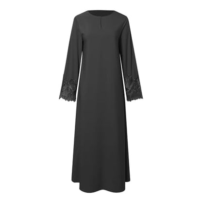 Prayer Clothes for Muslim Women Long Sleeve One-Piece Islamic Prayer Dress O Neck Slim Fit Islamic Evening Gown - color: Black, size: Large