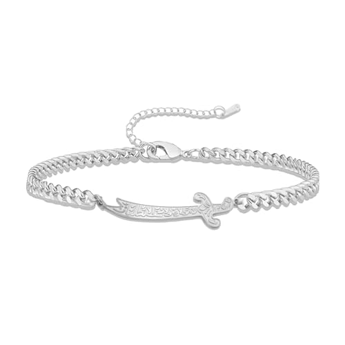 VASSAGO Zulfiqar Bracelet for Women Men Stainless Steel Imam Ali Sword Bracelet Islamic Arabic Braided Rope String Chain Islam Muslim Jewelry - color: silver bracelet