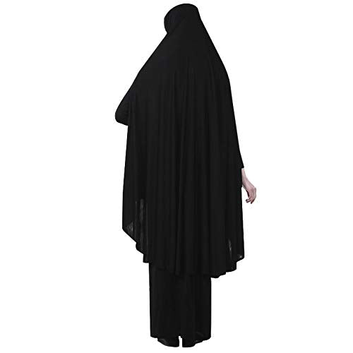 여성용 투피스 무슬림 기도 드레스 히잡 스카프 이슬람 아바야 전체 길이 드레스 - color: 블랙., size: XX-Large