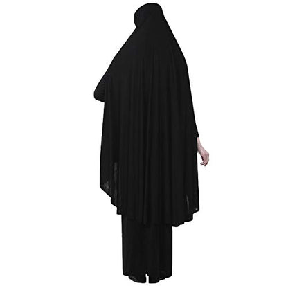 여성용 투피스 무슬림 기도 드레스 히잡 스카프 이슬람 아바야 전체 길이 드레스 - color: 블랙., size: XX-Large